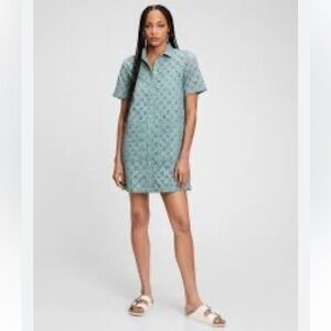 GAP Eyelet shirt dress in mineral blue size small